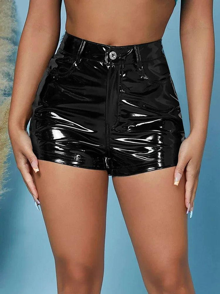 Shiny Patent Leather Shorts Women High Waist Faux Latex Hot Pants With Pocket Ladies Summer Bodycon PU Biker Shorts New Custom-THAT FASHION STORE