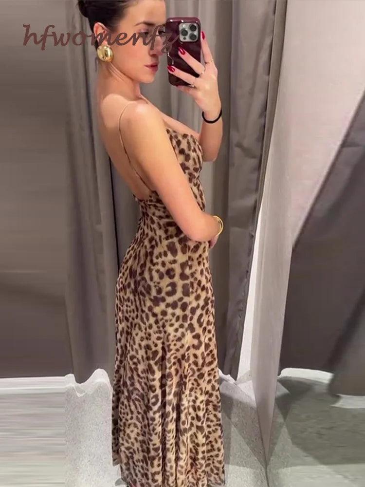 Sexy Leopard Print Maxi Dress Women Sleeveless Backless Hip Package Party Beach Night Dresses Female 2024 Summer Lace Up Robe-THAT FASHION STORE