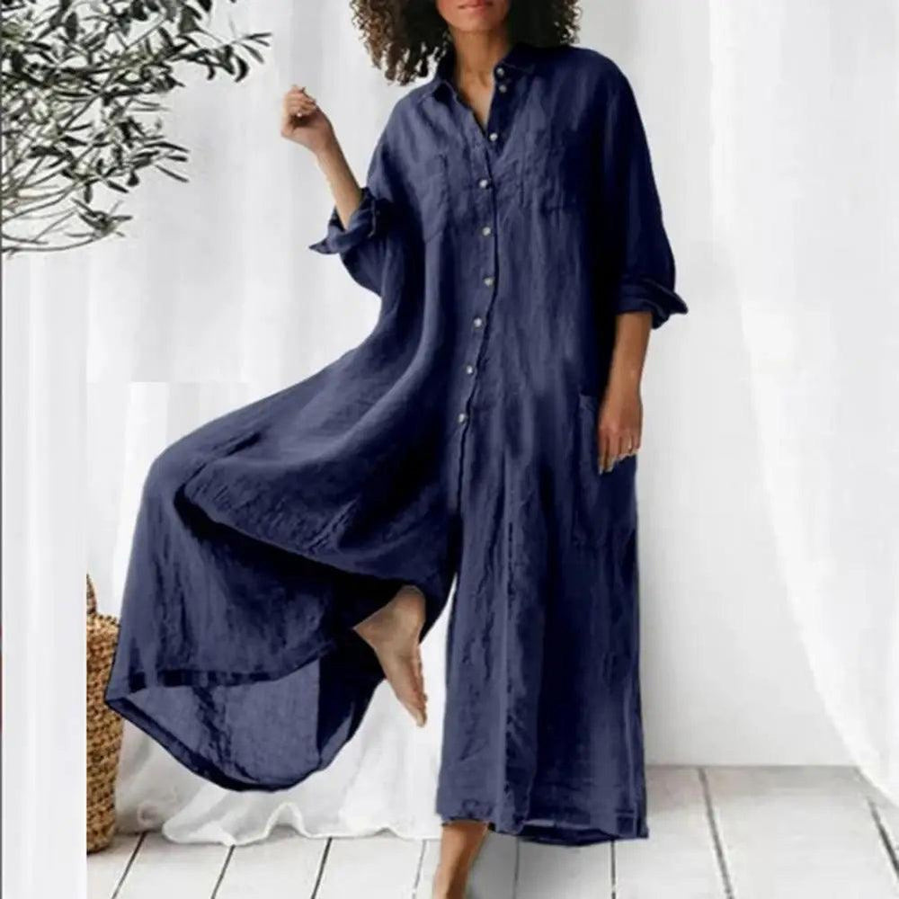 Cotton LinenWomen Jumpsuit Oversized Vintage Button Jumpsuit Summer Women Casual Beach Playsuit Wide Legs Pants Loose Romper-THAT FASHION STORE