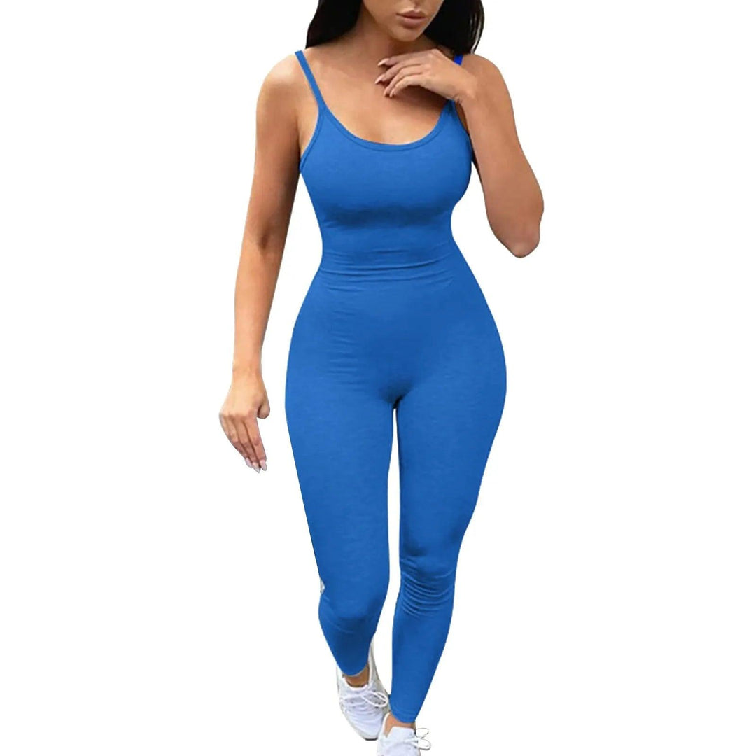 Spaghetti Strap Bodycon Jumpsuits Women Long Skinny Backless Sleeveless Workout Overalls Sportswear Fashion Gym Basic Jumpsuit-THAT FASHION STORE