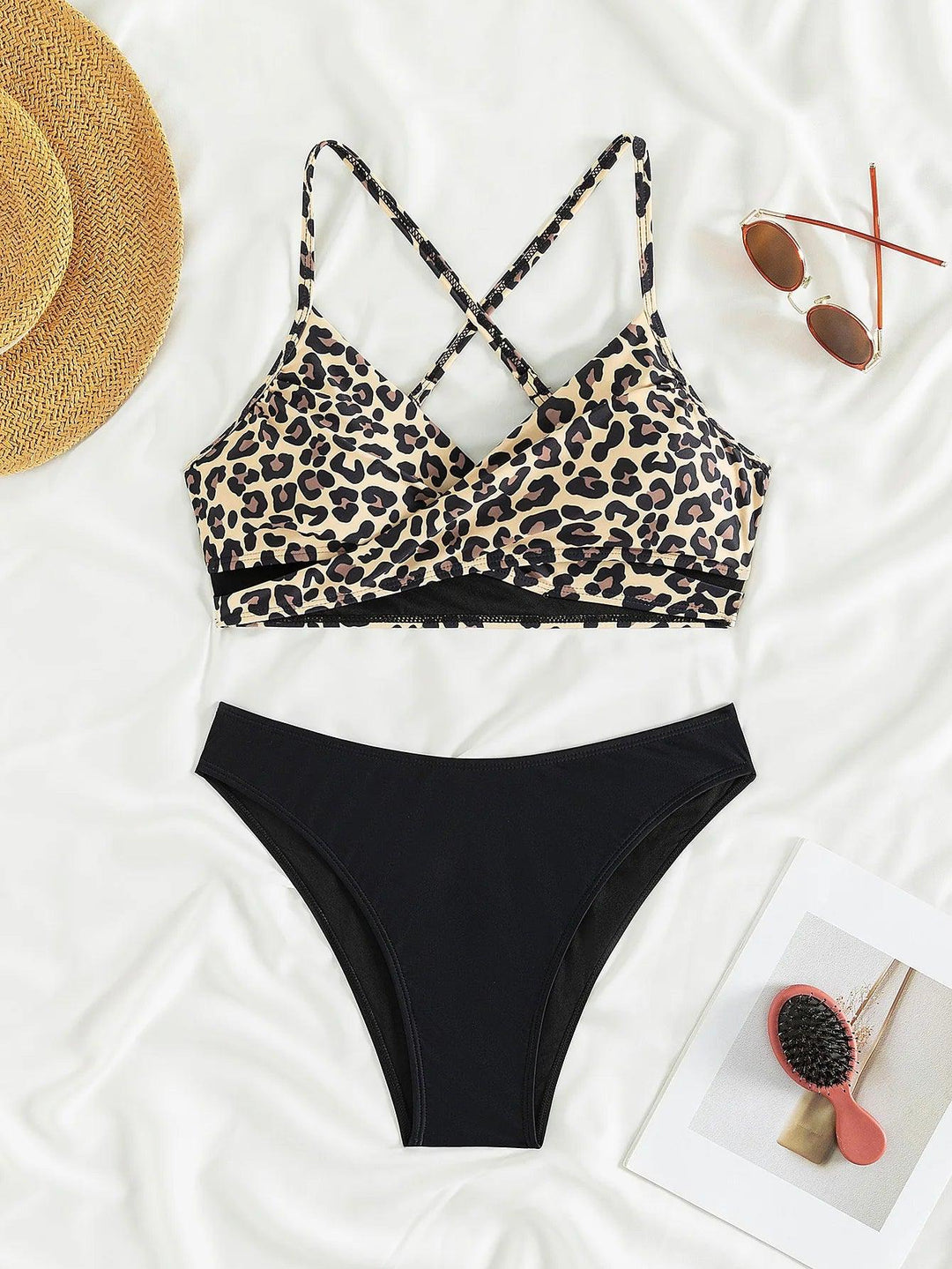 Sexy Leopard Print Cross Bikini Set 2024 Women Halter Push Up Black High Waist Swimsuit Summer Bathing Suit Two Piece Swimwear-THAT FASHION STORE