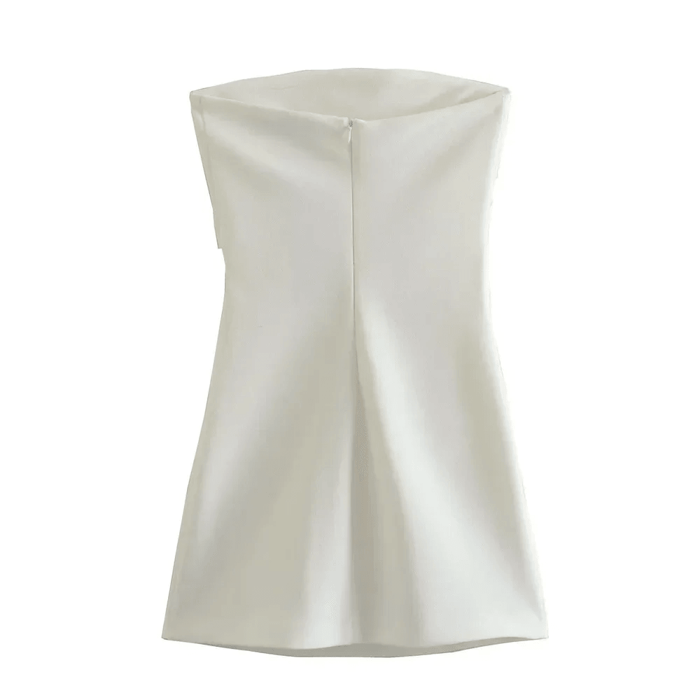 2023 Summer New White Cocktail Dress Straight Neck Sexy Pleated Slim Bra Open Back Short Dress-THAT FASHION STORE