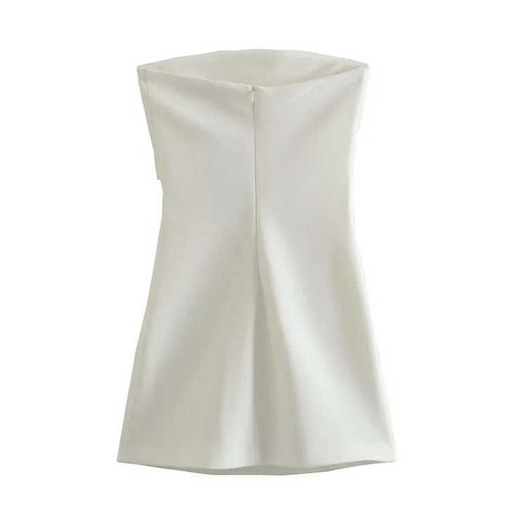 2023 Summer New White Cocktail Dress Straight Neck Sexy Pleated Slim Bra Open Back Short Dress-THAT FASHION STORE