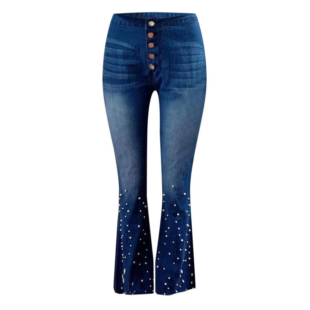 Denim Jeans For Women Plus Size High Waist Jeans Button Tassel Pants Trousers Bell-Bottom Pants Loose Straight Jeans Newjeans-THAT FASHION STORE