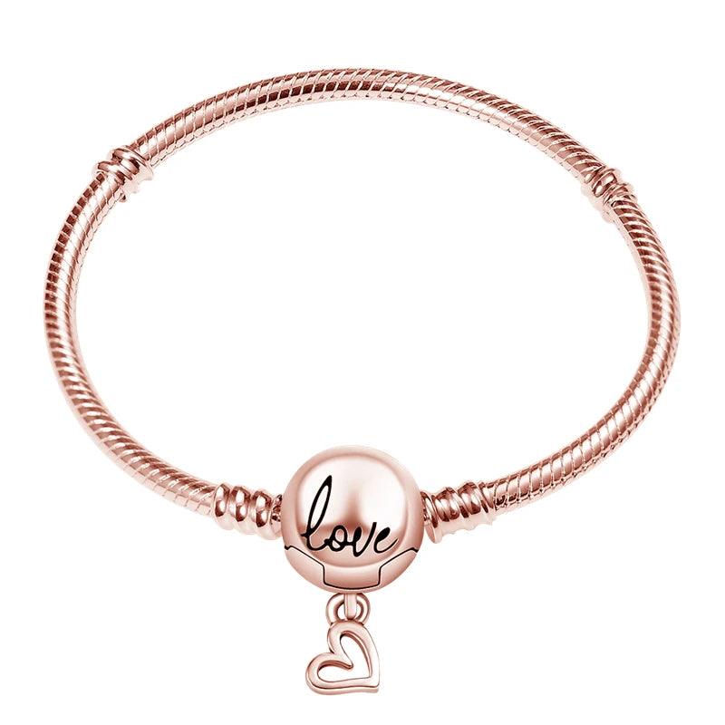 925 Sterling Silver Original Genuine Certified Rose Gold Luxury Charm Beads Bracelet Snake Chain For Women Jewelry Flat Bracelet-THAT FASHION STORE