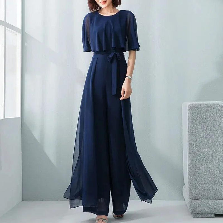 Lotus Leaf Sleeve Jumpsuit Women's Summer Long 2023 New Chiffon Jumpsuit Wide Leg Set Temperament Jumpsuit Jumpsuit-THAT FASHION STORE