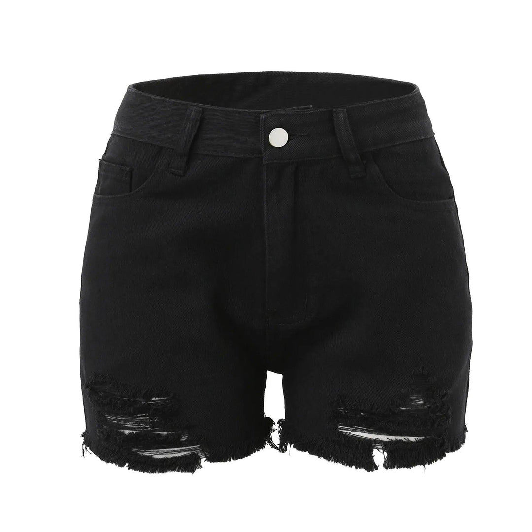 High Waisted Distressed Denim Shorts Ripped Hem Womens Short Jeans Summer Black Hot Pants Female Button Pockets Shorts Mujer-THAT FASHION STORE