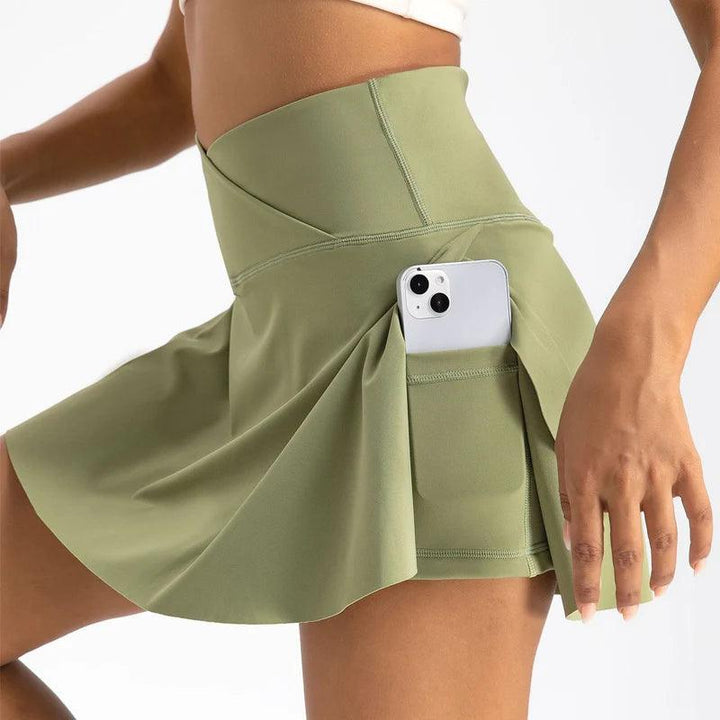 Women Pleated Tennis Skirt with Pockets Shorts Athletic Skirts Crossover High Waisted Athletic Golf Skorts Workout Sports Skirts-THAT FASHION STORE