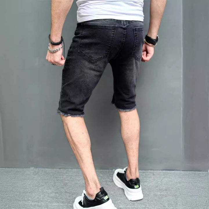 New Men's Five-point Slim Fit Skinny Scrape Denim Shorts-THAT FASHION STORE