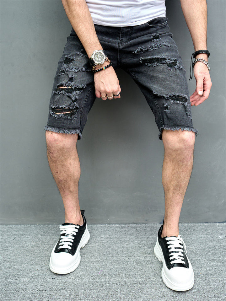 New Men's Five-point Slim Fit Skinny Scrape Denim Shorts-THAT FASHION STORE