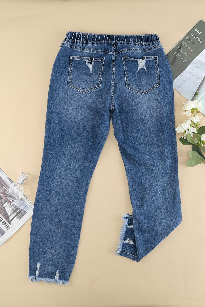 Casual Women's Elasticated Lace-up Slim-fit Jeans Trousers-THAT FASHION STORE