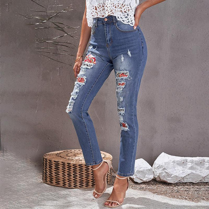 Ripped Jeans Women's Ethnic Style High Waist-THAT FASHION STORE