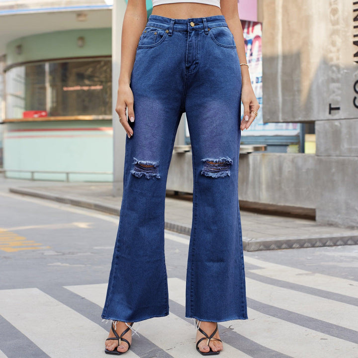 Denim Wide Leg Trousers Ripped Skinny Jeans-THAT FASHION STORE