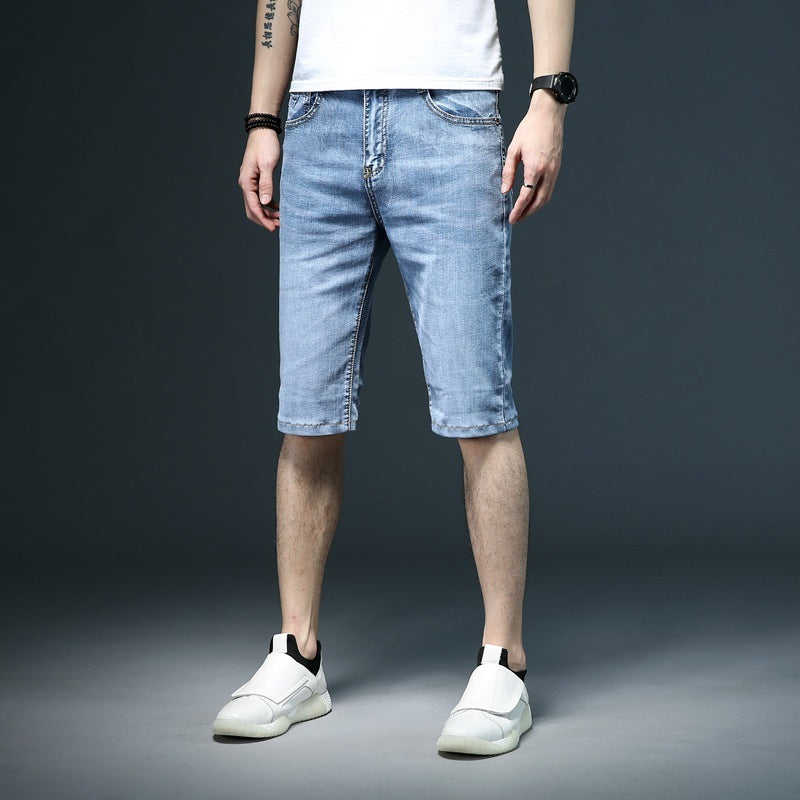 Five Points Oblique Slot Pocket Middle Pants Thin Denim Shorts Men's Straight Loose Breeches Oblique Opening-THAT FASHION STORE