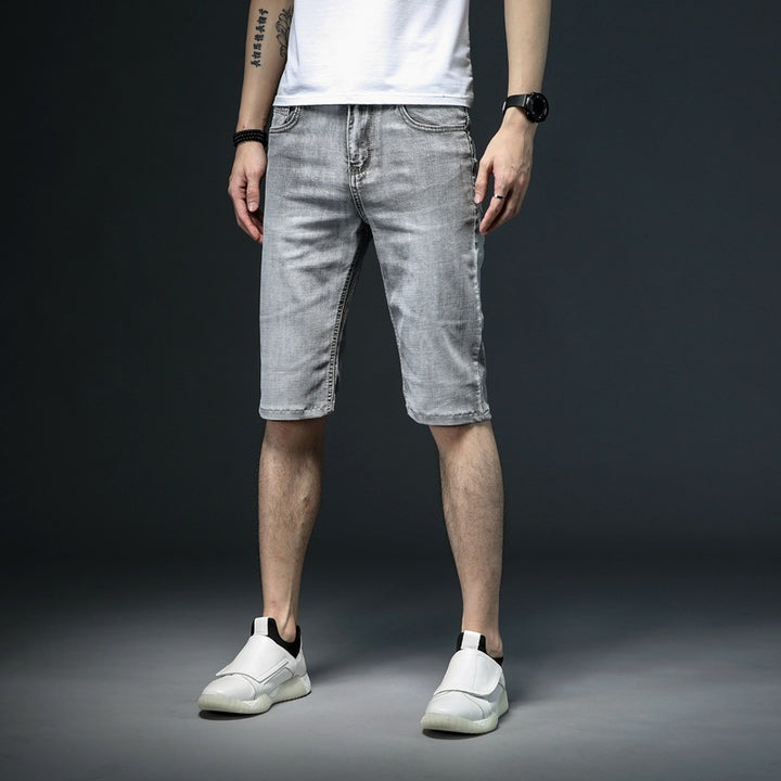 Five Points Oblique Slot Pocket Middle Pants Thin Denim Shorts Men's Straight Loose Breeches Oblique Opening-THAT FASHION STORE