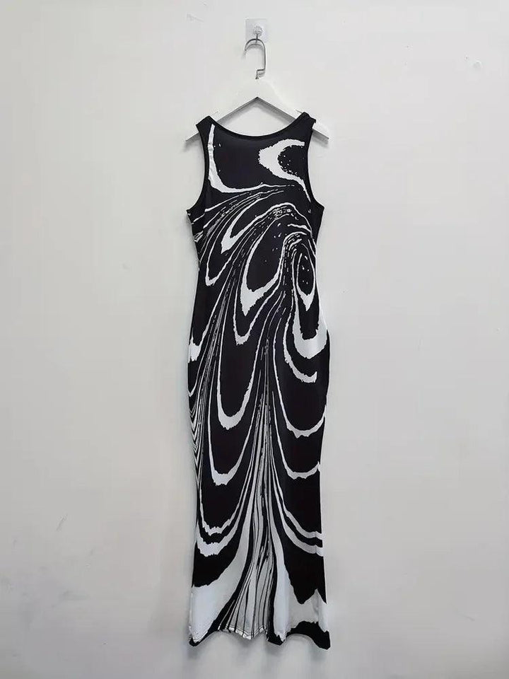 Allover Print Split Tank Dress, Elegant Bodycon Sleeveless Maxi Dress For Spring & Summer, Women's Clothing-THAT FASHION STORE