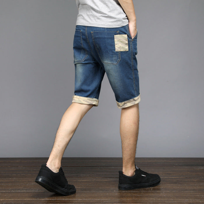 Men's Five Points Loose Straight Patch Denim Shorts-THAT FASHION STORE