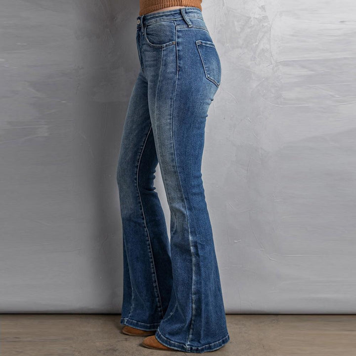 High-rise Slim-fit Washed Wide-leg Jeans-THAT FASHION STORE