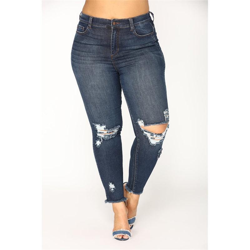 Women's Stretch Shredded Hip Raise Plus Size Jeans-THAT FASHION STORE