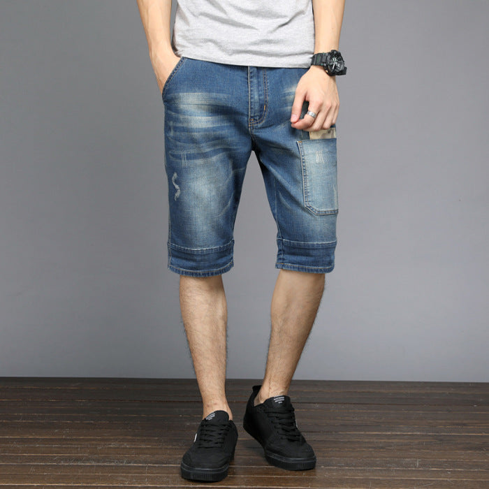 Men's Five Points Loose Straight Patch Denim Shorts-THAT FASHION STORE