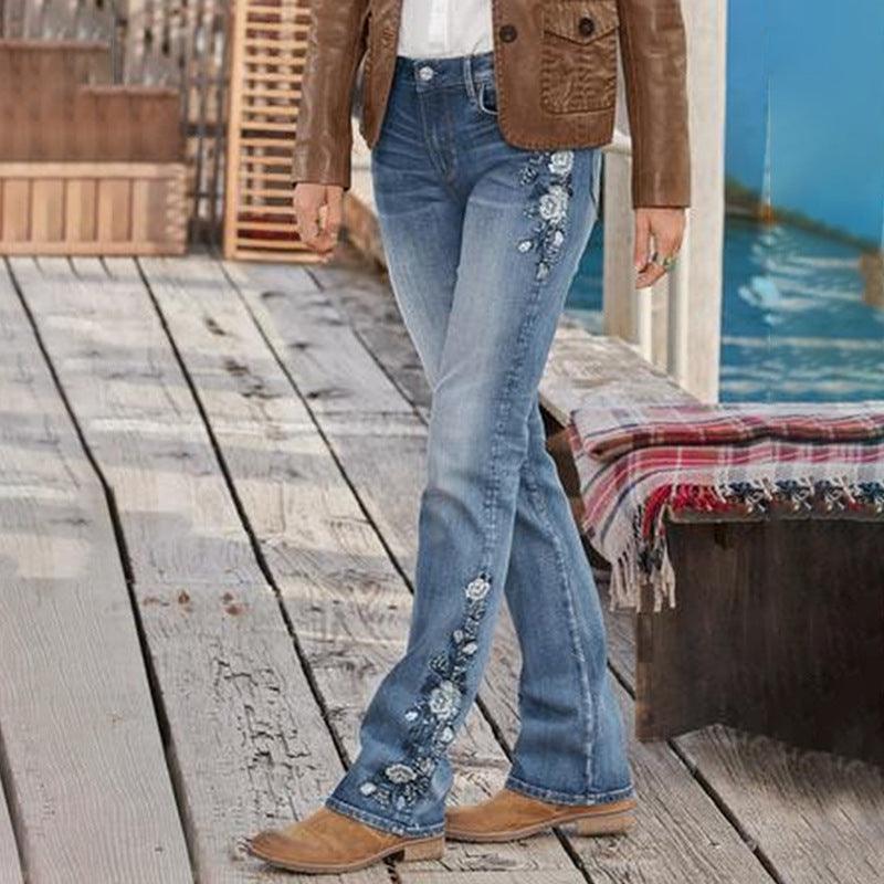 Women's Embroidered Bootcut Slim Fit Jeans-THAT FASHION STORE