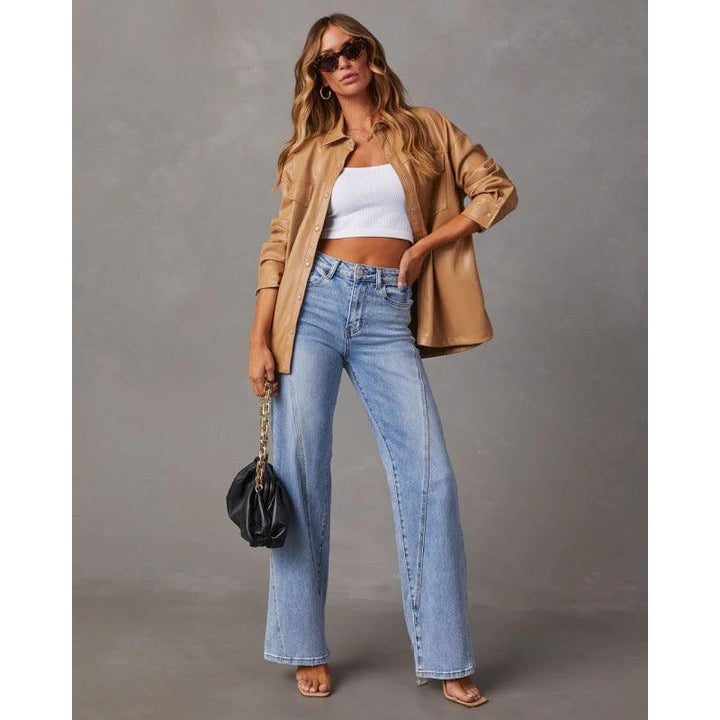 Casual Patchwork Women's Wide Leg Jeans-THAT FASHION STORE