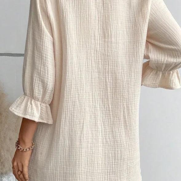 Women's Solid Color Cotton And Linen Breasted Loose Shirt Dress-THAT FASHION STORE