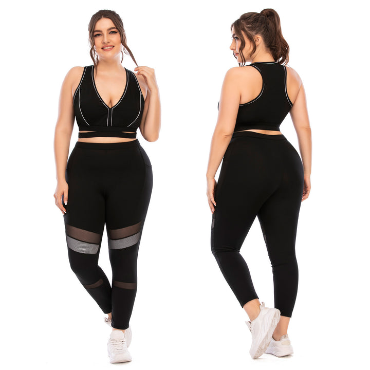 Plus Size Women's Yoga Workout Set with Moisture-Wicking Tights - THAT FASHION STORE