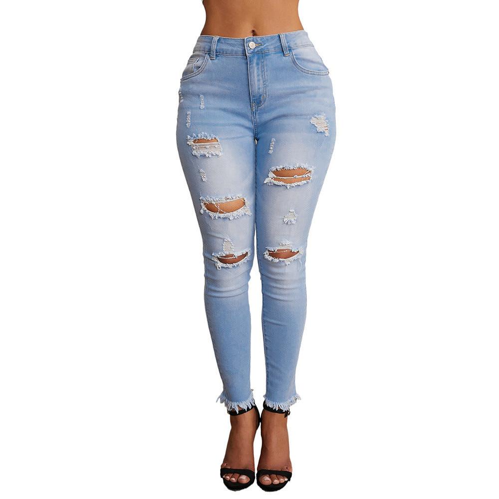 New Gradient Ripped High-Waist Women's Cropped Jeans-THAT FASHION STORE