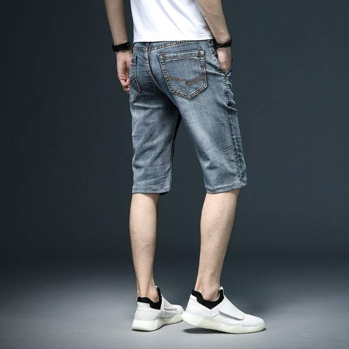 Five Points Oblique Slot Pocket Middle Pants Thin Denim Shorts Men's Straight Loose Breeches Oblique Opening-THAT FASHION STORE