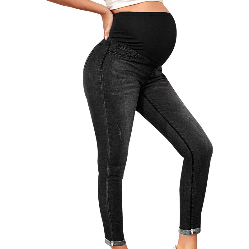 Maternity Jeans High Waist Belly Support Hip Lifting Stretch-THAT FASHION STORE