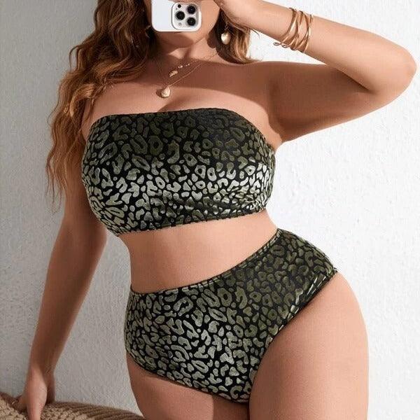 Plus Size Women's High Waist Split Bikini Swimsuit-THAT FASHION STORE