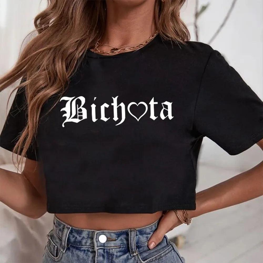 Bichota Crop Tops Bichota T-Shirt Karol G Crop Tops Fans Gift Girls O-Neck Short Sleeves Casual Simple Women Shirts-THAT FASHION STORE