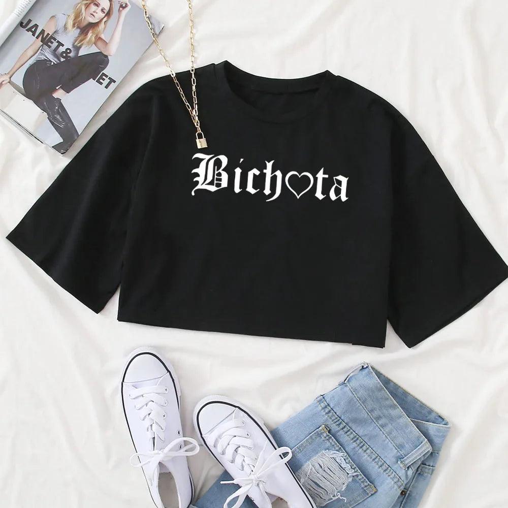 Bichota Crop Tops Bichota T-Shirt Karol G Crop Tops Fans Gift Girls O-Neck Short Sleeves Casual Simple Women Shirts-THAT FASHION STORE