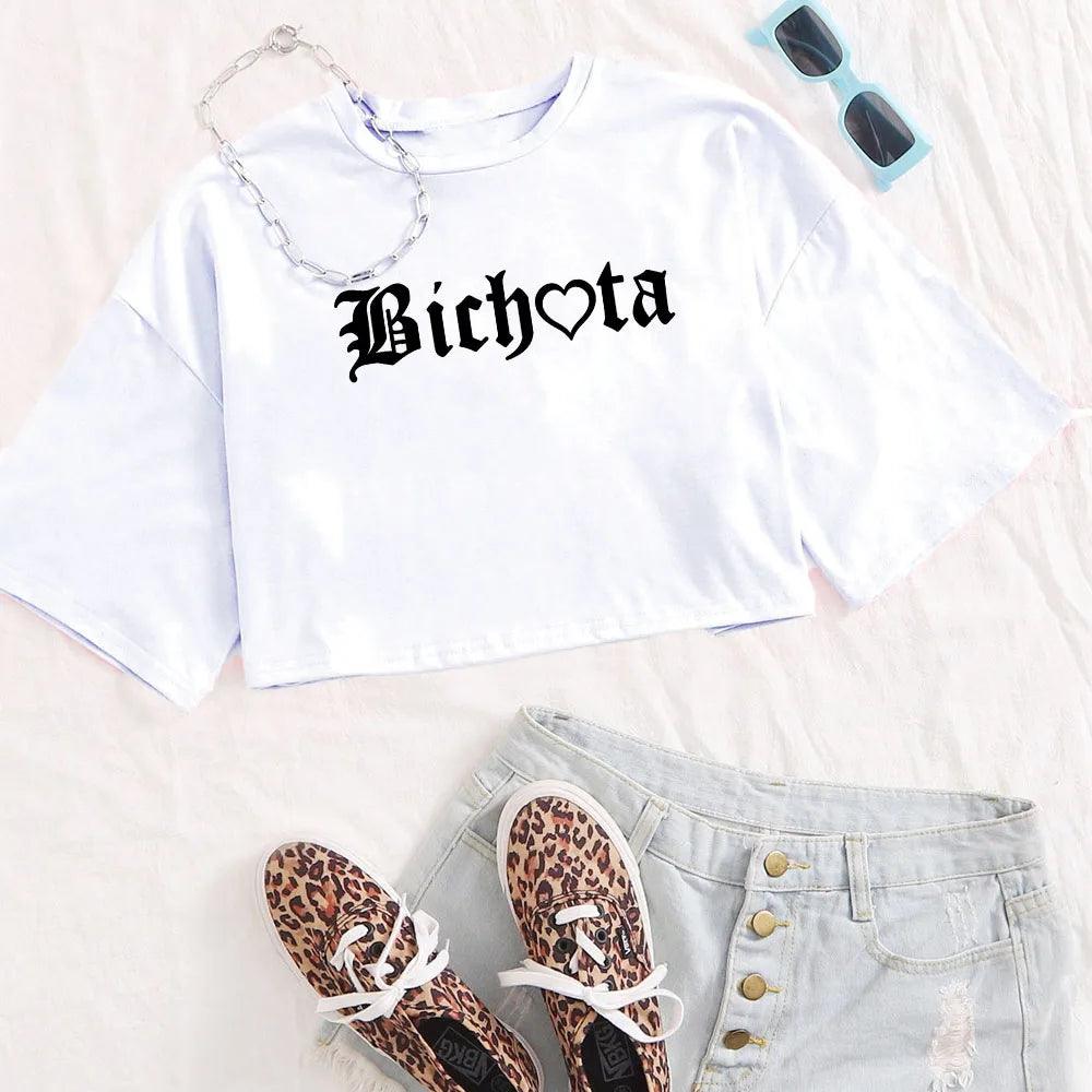 Bichota Crop Tops Bichota T-Shirt Karol G Crop Tops Fans Gift Girls O-Neck Short Sleeves Casual Simple Women Shirts-THAT FASHION STORE