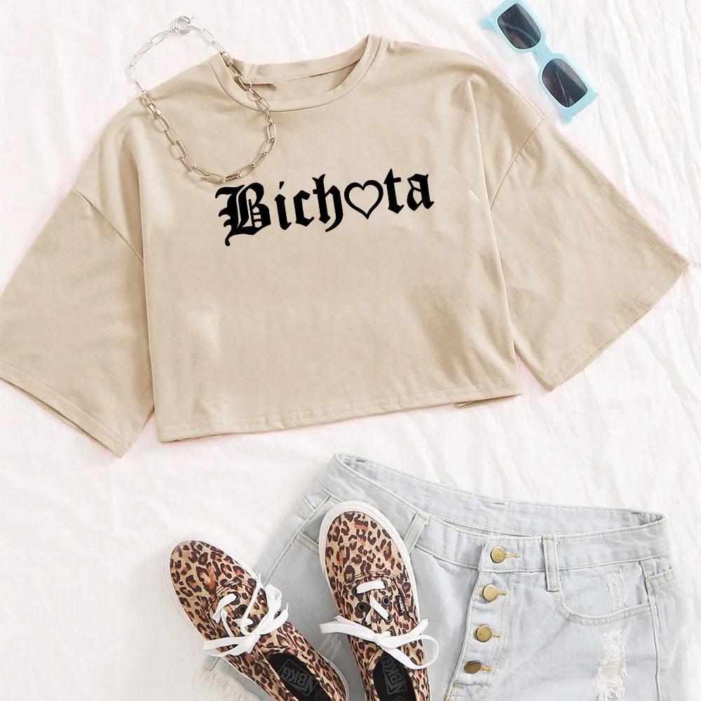 Bichota Crop Tops Bichota T-Shirt Karol G Crop Tops Fans Gift Girls O-Neck Short Sleeves Casual Simple Women Shirts-THAT FASHION STORE