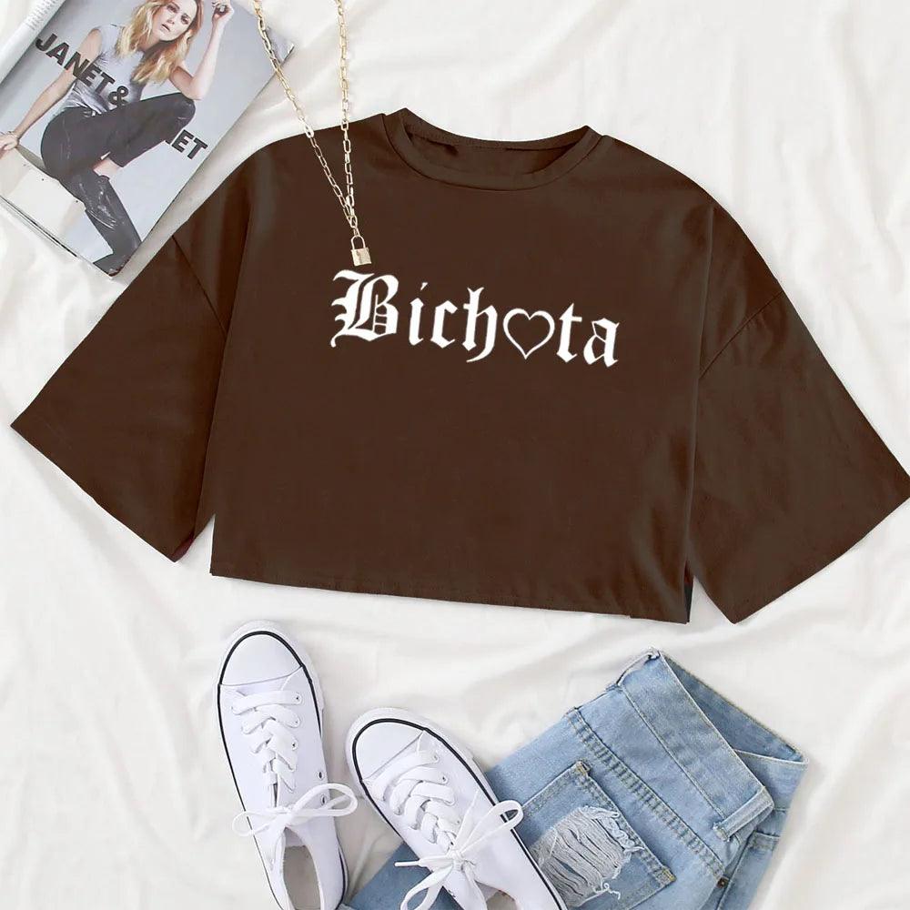 Bichota Crop Tops Bichota T-Shirt Karol G Crop Tops Fans Gift Girls O-Neck Short Sleeves Casual Simple Women Shirts-THAT FASHION STORE