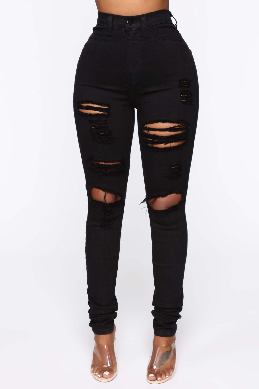 Black And White Stretch Ripped Jeans Women's Leggings-THAT FASHION STORE