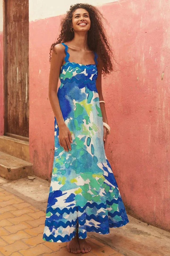 Bohemian Summer Printed A-line Long Dress Sexy Backless Holiday Beach Spaghetti Strap Dresses For Women Maxi Vestidos Para Mujer-THAT FASHION STORE