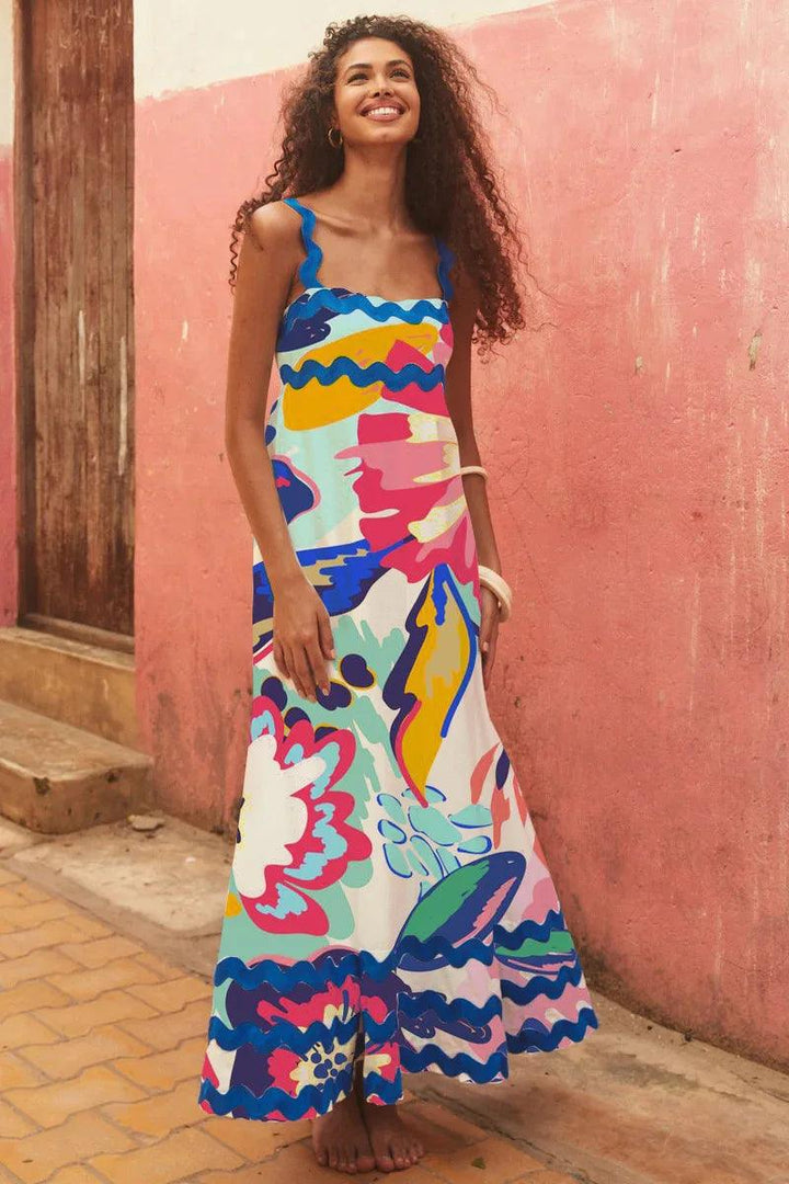 Bohemian Summer Printed A-line Long Dress Sexy Backless Holiday Beach Spaghetti Strap Dresses For Women Maxi Vestidos Para Mujer-THAT FASHION STORE