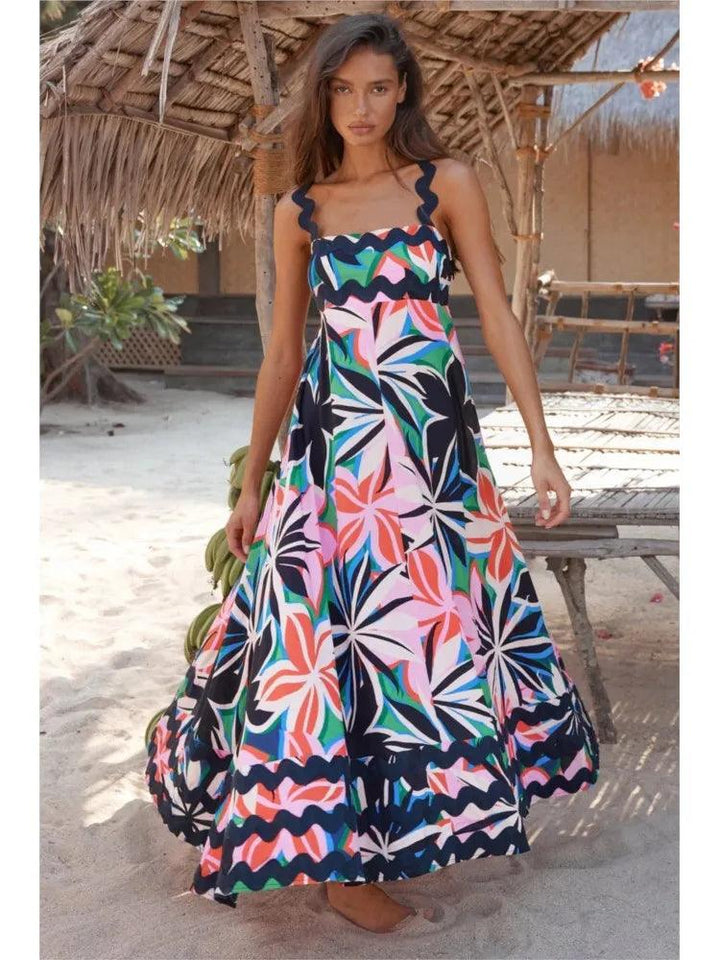 Bohemian Summer Printed A-line Long Dress Sexy Backless Holiday Beach Spaghetti Strap Dresses For Women Maxi Vestidos Para Mujer-THAT FASHION STORE