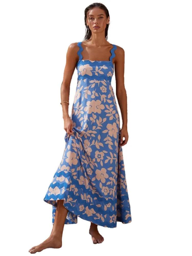 Bohemian Summer Printed A-line Long Dress Sexy Backless Holiday Beach Spaghetti Strap Dresses For Women Maxi Vestidos Para Mujer-THAT FASHION STORE