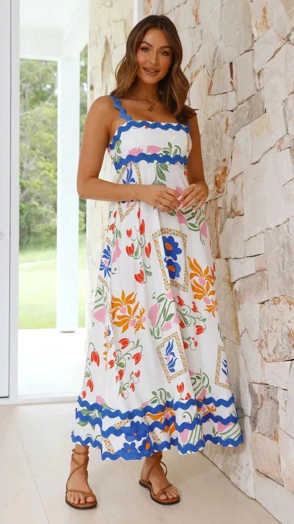 Bohemian Summer Printed A-line Long Dress Sexy Backless Holiday Beach Spaghetti Strap Dresses For Women Maxi Vestidos Para Mujer-THAT FASHION STORE