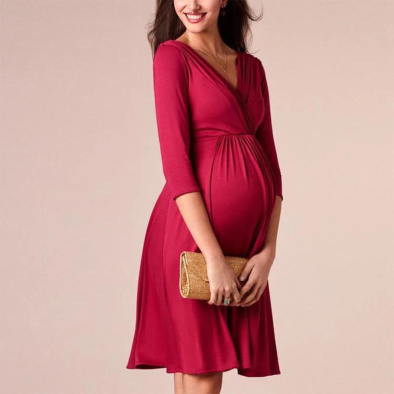 Breastfeeding Dresses Maternity Clothes for Pregnant Women Clothing Solid V-Neck Pregnancy Dresses Mother Wear Evening Dress-THAT FASHION STORE