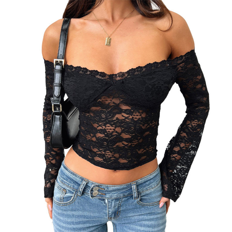 Women's Autumn Fashionable Lace Off-shoulder Long-sleeved Top - THAT FASHION STORE