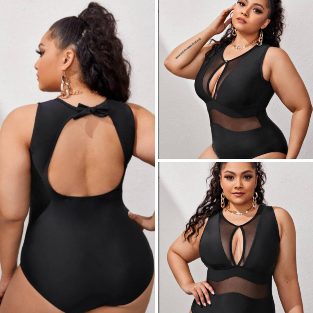 New Plus Size Solid Color Stitching One-piece Bikini Swimsuit-THAT FASHION STORE