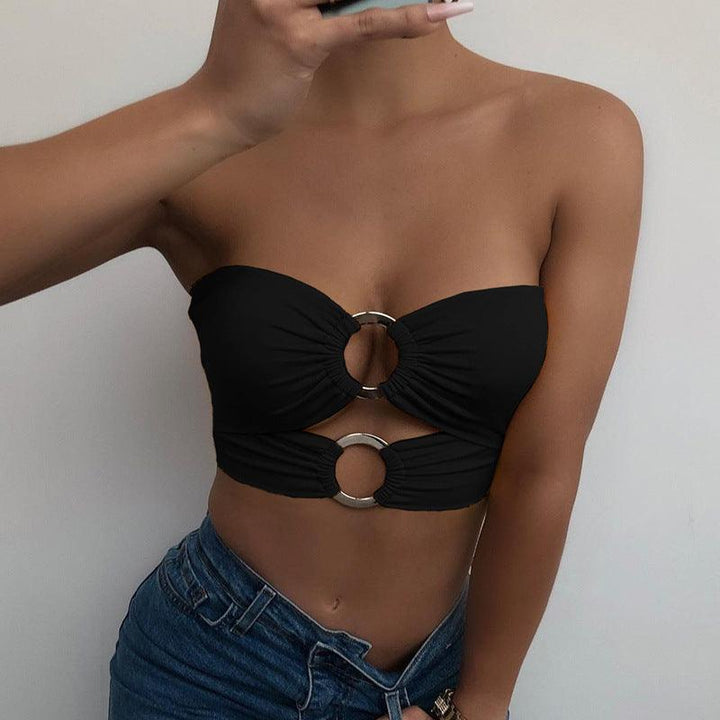 Metal Ring Tube Top Women Wrapped Chest Solid Color Texture Pleated Top-THAT FASHION STORE