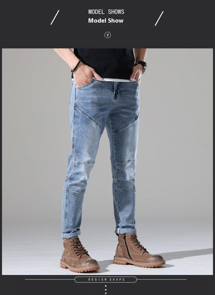 Men's Light-colored Elastic Stitching Embroidered Jeans-THAT FASHION STORE