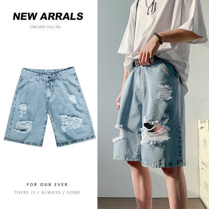 Ripped Denim Men's Fashion Brand Summer Outer Wear Loose Shorts-THAT FASHION STORE