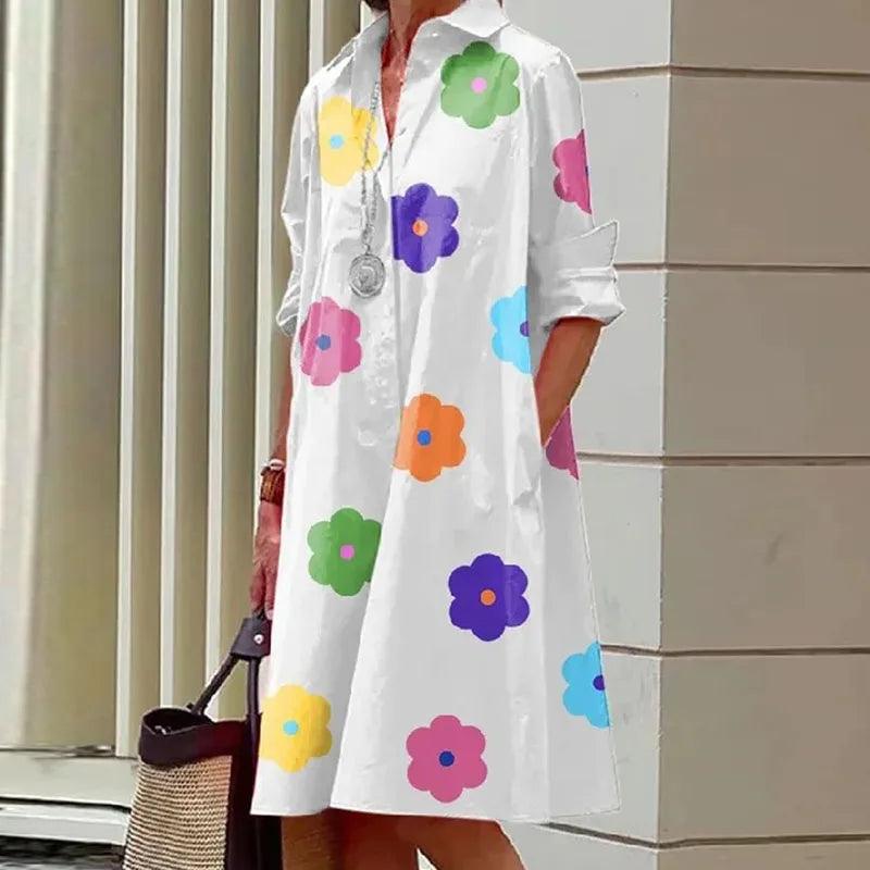 Casual Ladies Single Breasted Straight A-line Dress 2023 New Summer Loose Long Dresses Fashion Pattern Printed Lapel Shirt Dress-THAT FASHION STORE